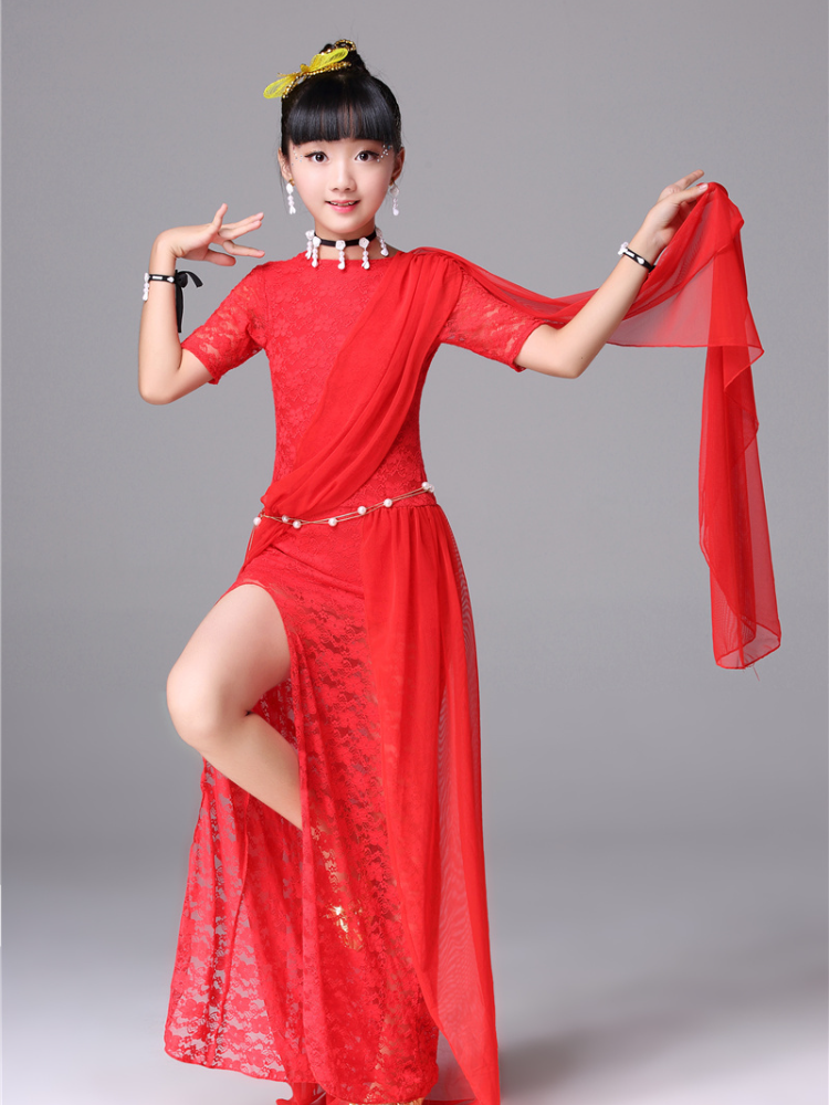 Baiya Qianhui Belly Dance Summer Children's Performance Server Following Girls Lace Dress Children's Oriental Dance Clothing