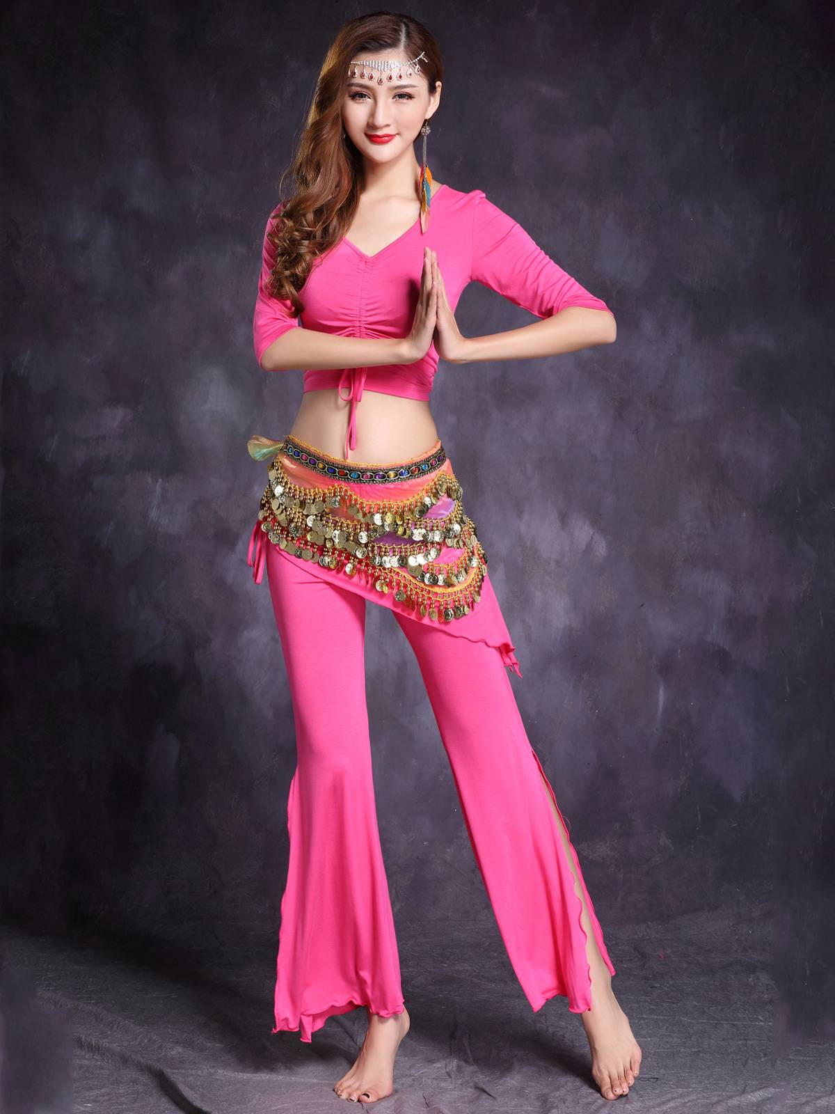 Belly dance clothing female practice service 2024 New set beginner Modal sexy covered belly large size spring and summer