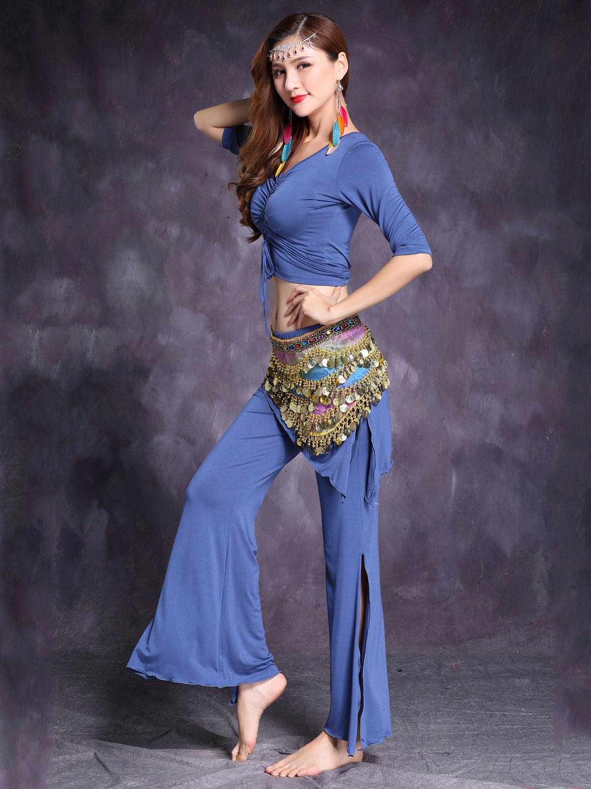 Belly dance clothing female practice service 2024 New set beginner Modal sexy covered belly large size spring and summer