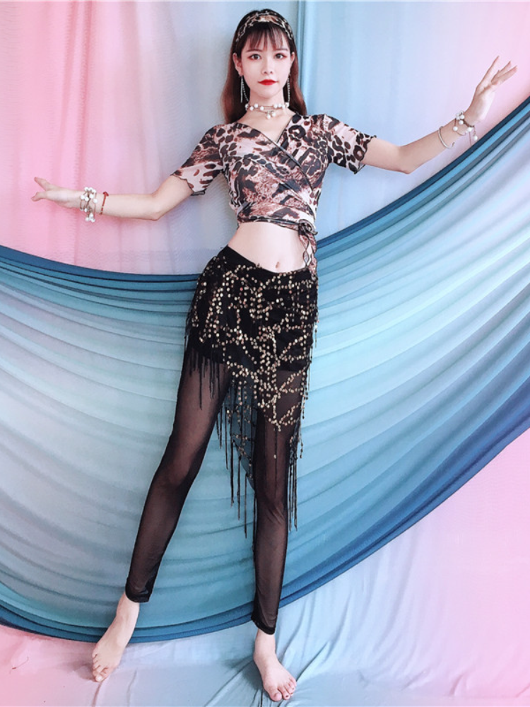 Baiya Qianhui Belly Dance Set New Primary School Sequenant Triangle Triangle Scarf Body Body Bottom Pants Performance Services