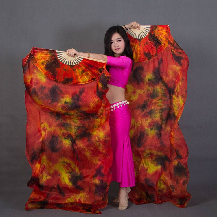 Spot arts all belly dance dance double fan Uskin dyeing dance fans can customize color dimensions
