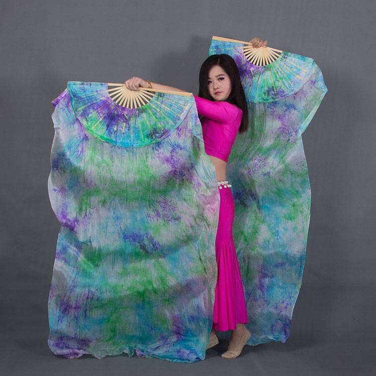 Spot arts all belly dance dance double fan Uskin dyeing dance fans can customize color dimensions