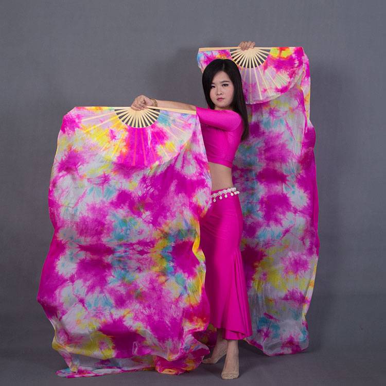 Spot arts all belly dance dance double fan Uskin dyeing dance fans can customize color dimensions