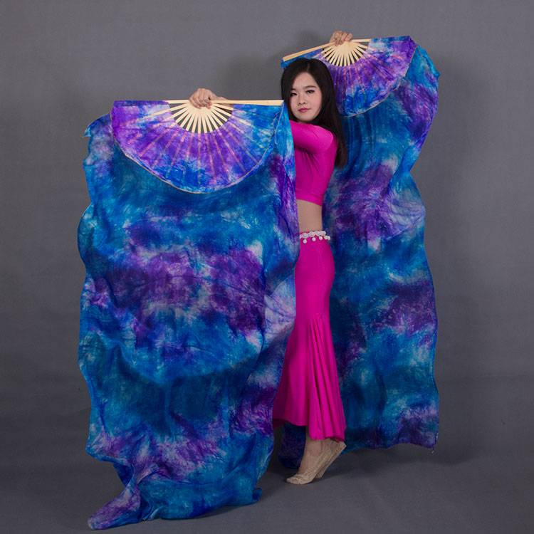 Spot arts all belly dance dance double fan Uskin dyeing dance fans can customize color dimensions