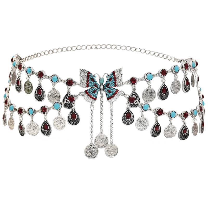 Hanfu hair accessories waist chain Dunhuangfeng accessories butterfly flow Su Gufengtan leading belly dance waist chain Indian sexy rhinestone