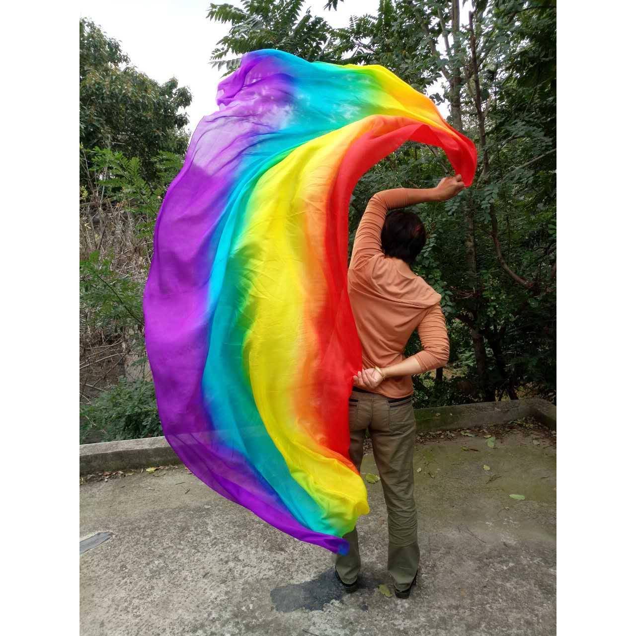 Dance gauze scarf colorful long silk scarf children dancing hand yarn adult belly dance real silk hand toss gauze silk silk yarn