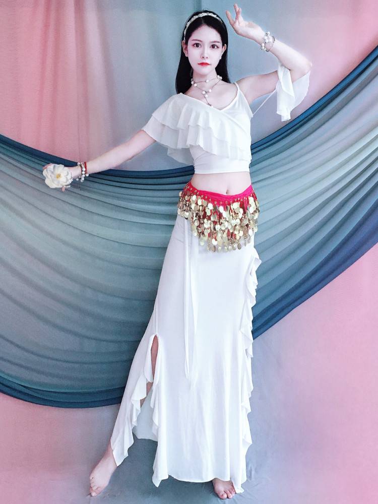 Belly Dance Clothing 2024 Summer New Loch Leaves Practice Server Flowing Long Skirt Set Children's Performance Service Class