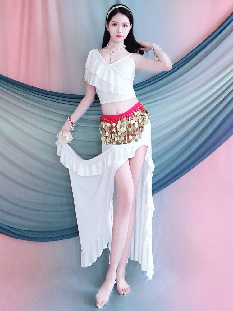 Belly Dance Clothing 2024 Summer New Loch Leaves Practice Server Flowing Long Skirt Set Children's Performance Service Class