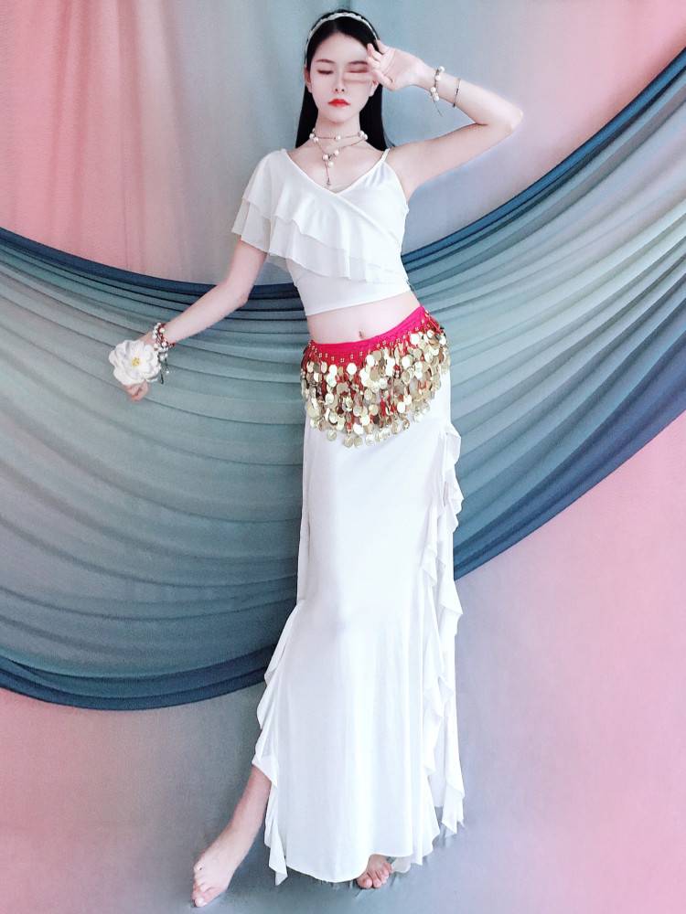 Belly Dance Clothing 2024 Summer New Loch Leaves Practice Server Flowing Long Skirt Set Children's Performance Service Class
