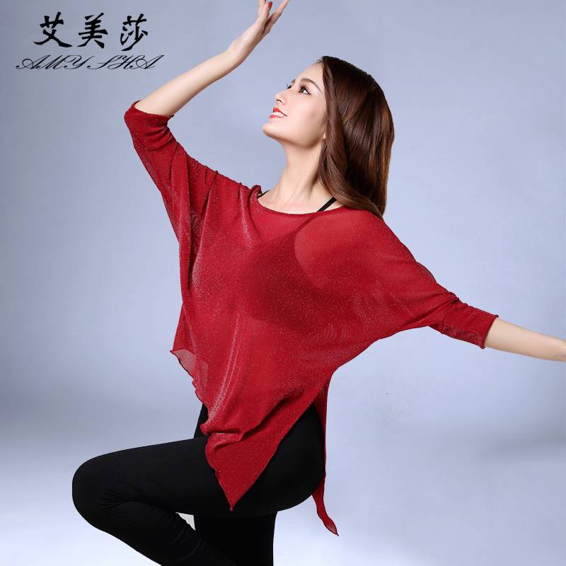 Belly Dance top 2024 Summer new practice clothes, net yarn bat sleeve sexy loose, cover the belly to install women