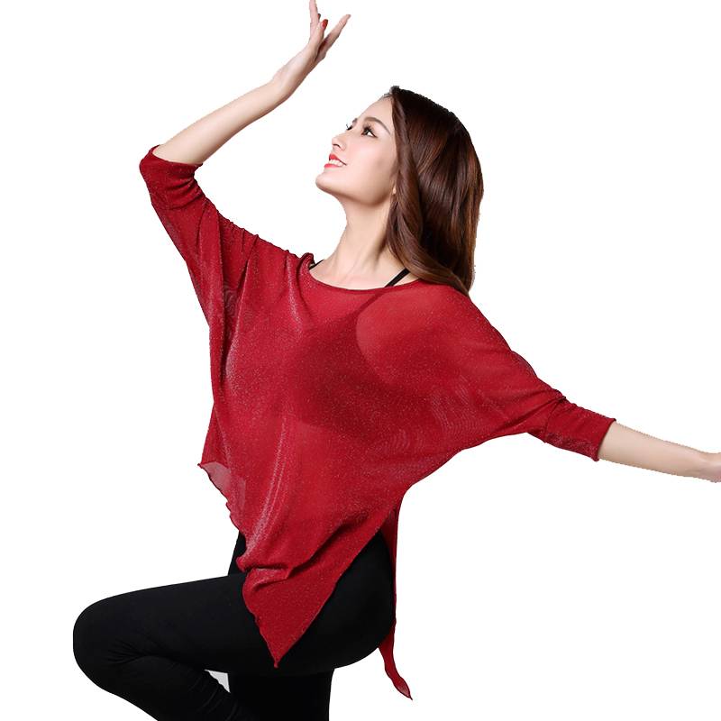 Belly Dance top 2024 Summer new practice clothes, net yarn bat sleeve sexy loose, cover the belly to install women