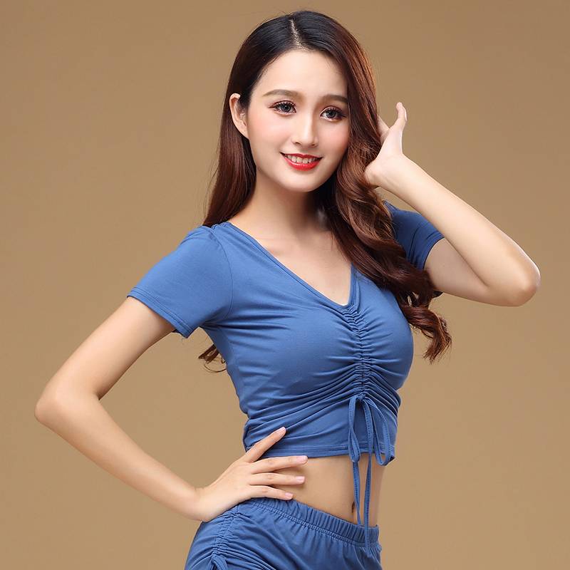 Spring and summer new belly dance clothing short -sleeved short -sleeved two ways of wear top top adult dance exercises sports yoga clothing women