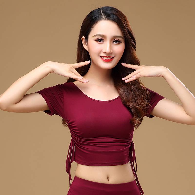 Spring and summer new belly dance clothing short -sleeved short -sleeved two ways of wear top top adult dance exercises sports yoga clothing women