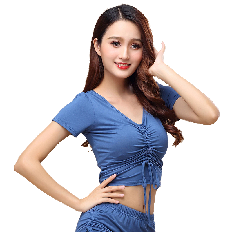 Spring and summer new belly dance clothing short -sleeved short -sleeved two ways of wear top top adult dance exercises sports yoga clothing women