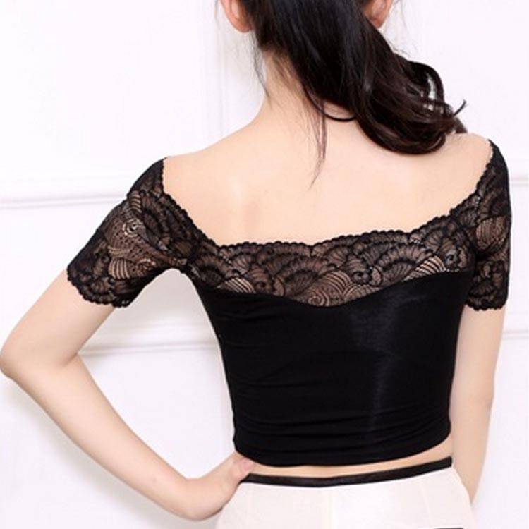 short -sleeved belly dance shirt, belly dance clothing, half -navel word collar lace yoga practice service female
