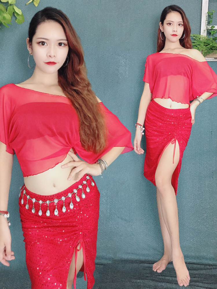 Baiya Qianhui Belly Dance 2024 New red mesh bead embroidery sequin drawing set performance service