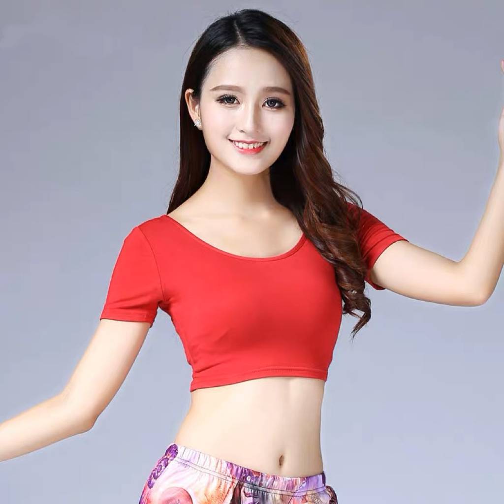 2023 New Moder's belly dance performance exercise clothes Oriental dance performance clothing practice short -sleeved top