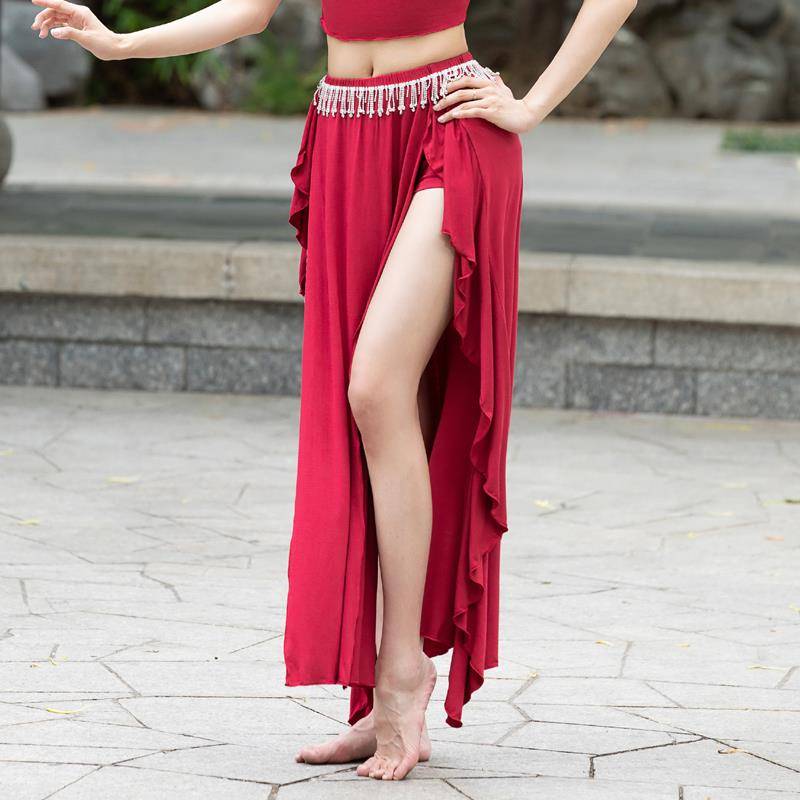 Belly dance half -body skirt new spring and autumn and winter Modal dance clothes under the junior scholar sexy double split bag buttocks