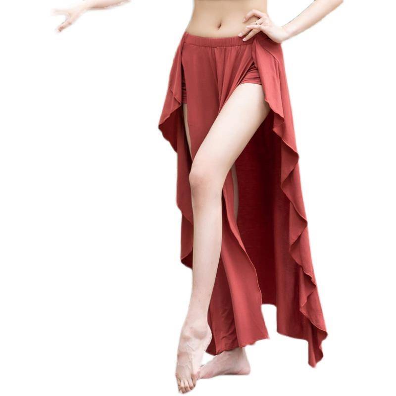 Belly dance half -body skirt new spring and autumn and winter Modal dance clothes under the junior scholar sexy double split bag buttocks