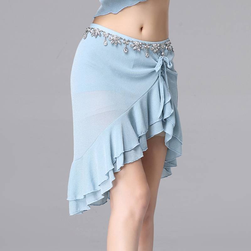 Belly dance skirt 2024 new belly dance under the half -body skirt sexy large size exercise short skirt silver silk beginner