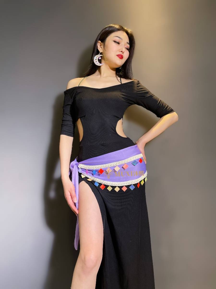 Belly dance hip scarf colorful sequins, streaming chain performance accessories Muxi family 2024 original innovation