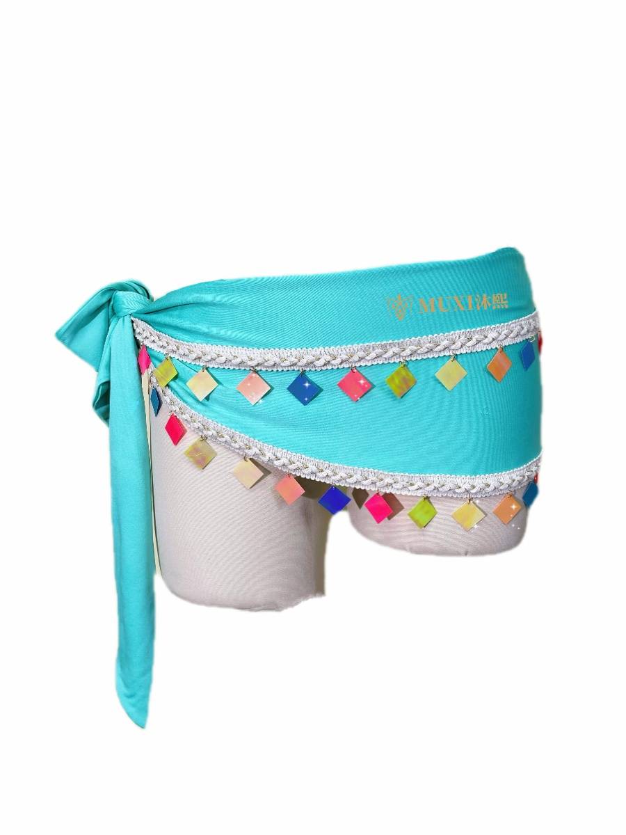 Belly dance hip scarf colorful sequins, streaming chain performance accessories Muxi family 2024 original innovation