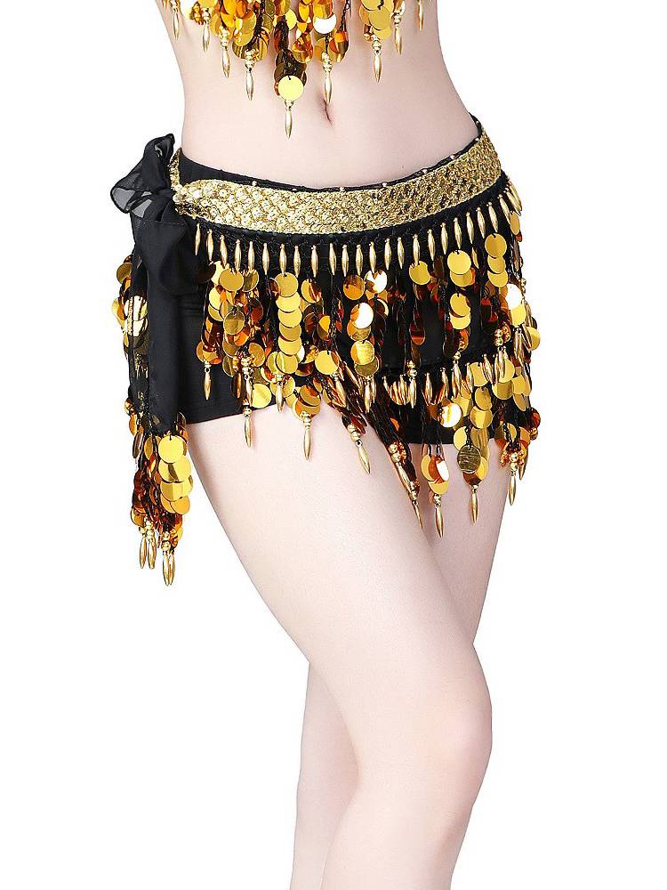 Fracket Big Sequenant Belly Dance Belly Belly Chain Simi Oriental Dance Performance waist chain Indian dance chiffon performance lumbar scarf