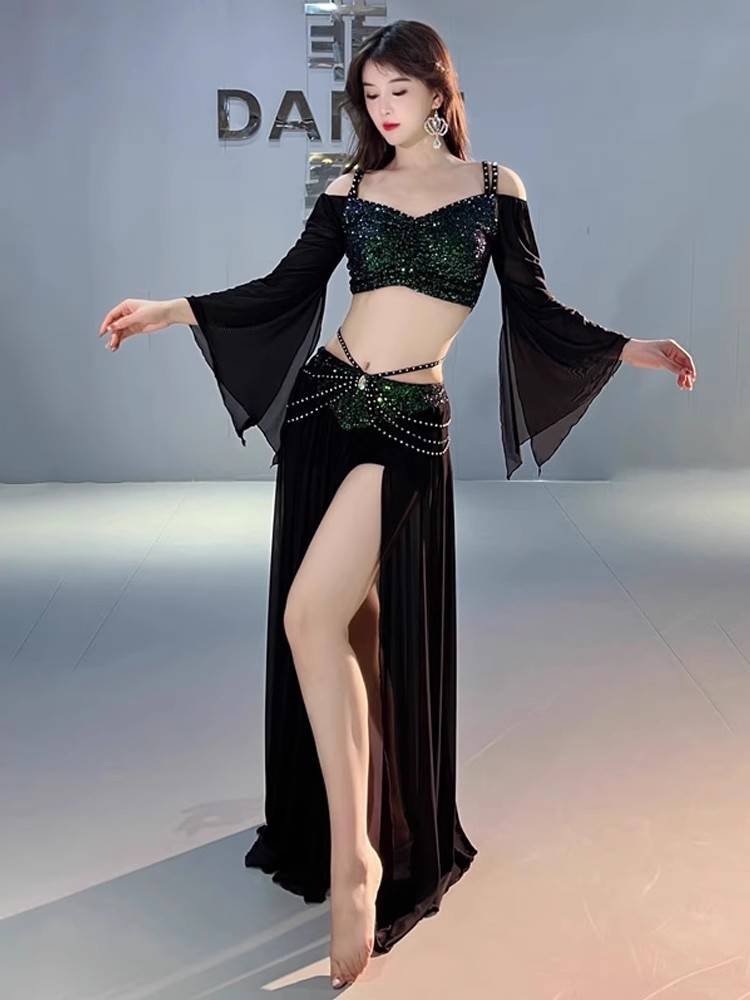 2024 new original niche design belly dance clothing sequins spring net yarn oriental dance exercise set suit suit