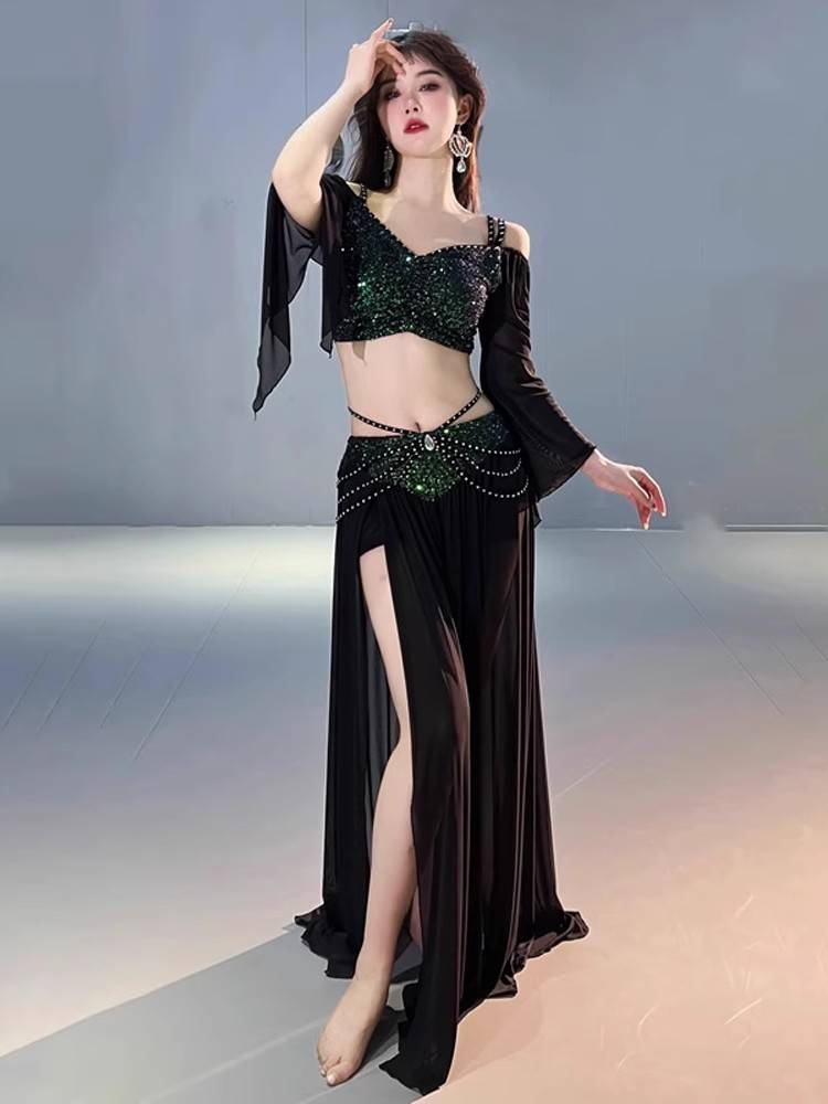 2024 new original niche design belly dance clothing sequins spring net yarn oriental dance exercise set suit suit
