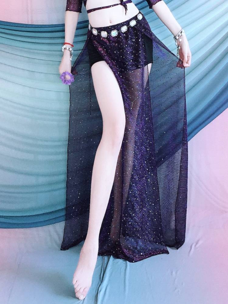 Belly Dance 2024 new exercise uniform multi -color skirt double split long skirt Oriental dance clothing female underflower