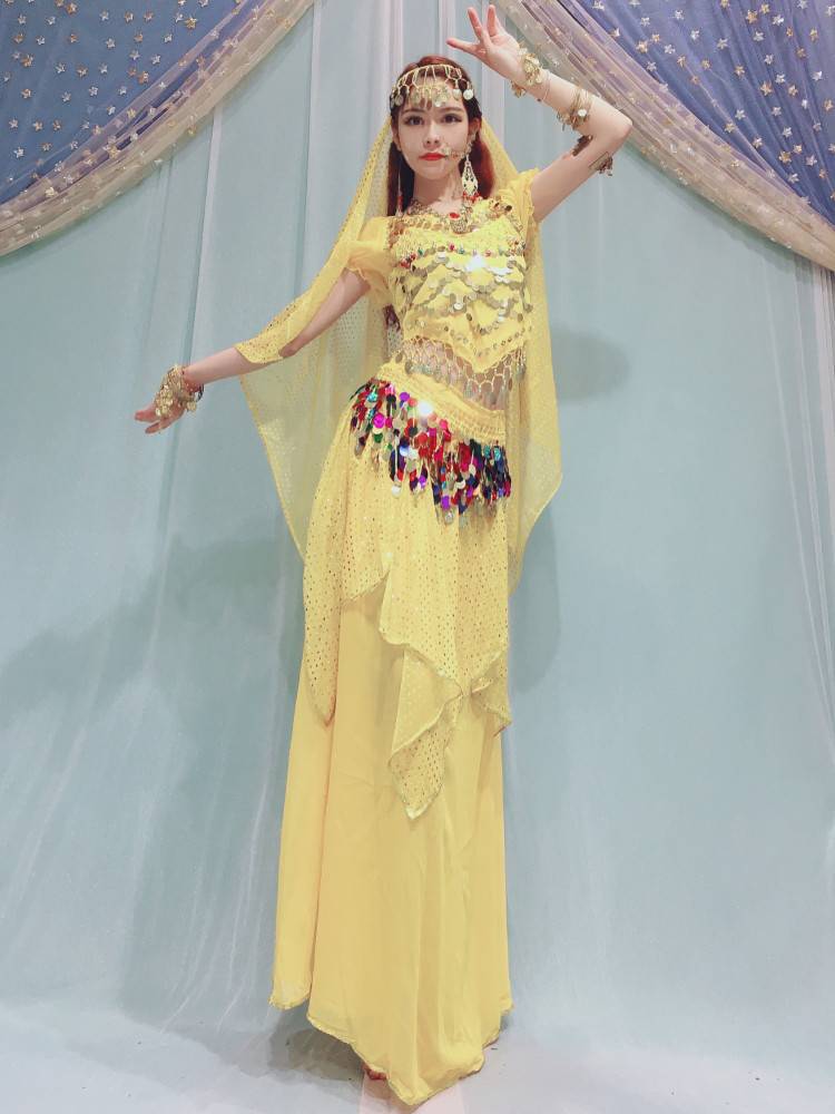 Baiya Qianhui Indian Dance Clothing Tianzhu Girl Belly Dance Watch Performance Series Small Sleeve Skirts
