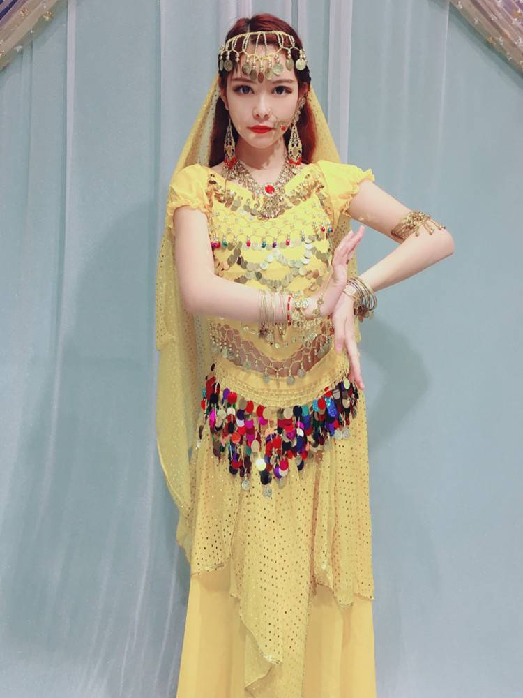 Baiya Qianhui Indian Dance Clothing Tianzhu Girl Belly Dance Watch Performance Series Small Sleeve Skirts