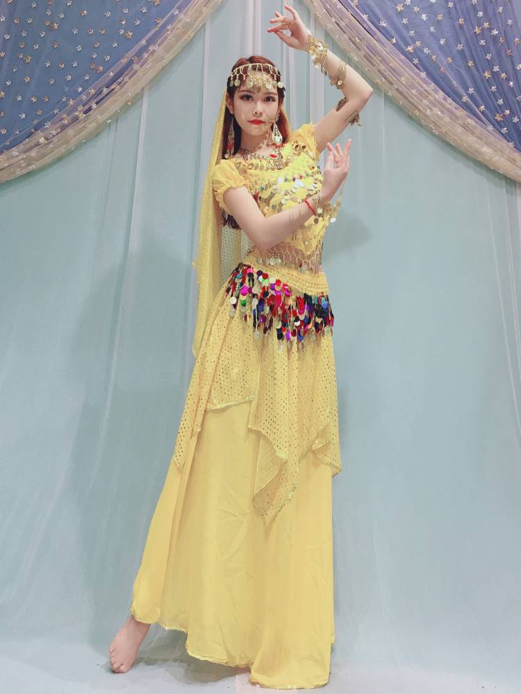 Baiya Qianhui Indian Dance Clothing Tianzhu Girl Belly Dance Watch Performance Series Small Sleeve Skirts