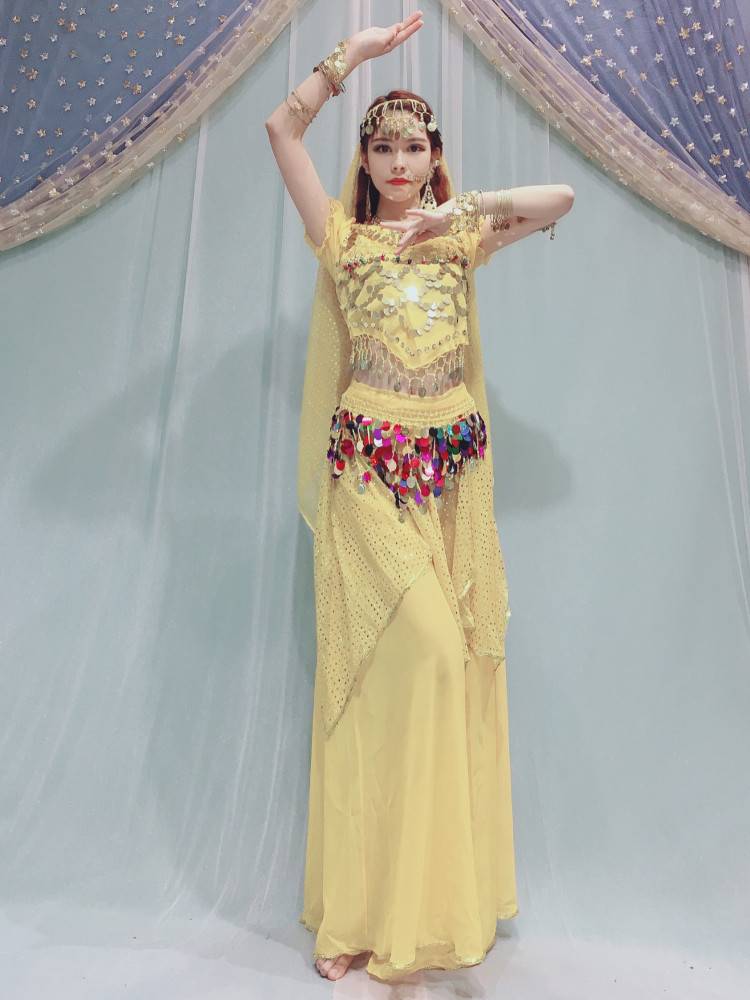 Baiya Qianhui Indian Dance Clothing Tianzhu Girl Belly Dance Watch Performance Series Small Sleeve Skirts