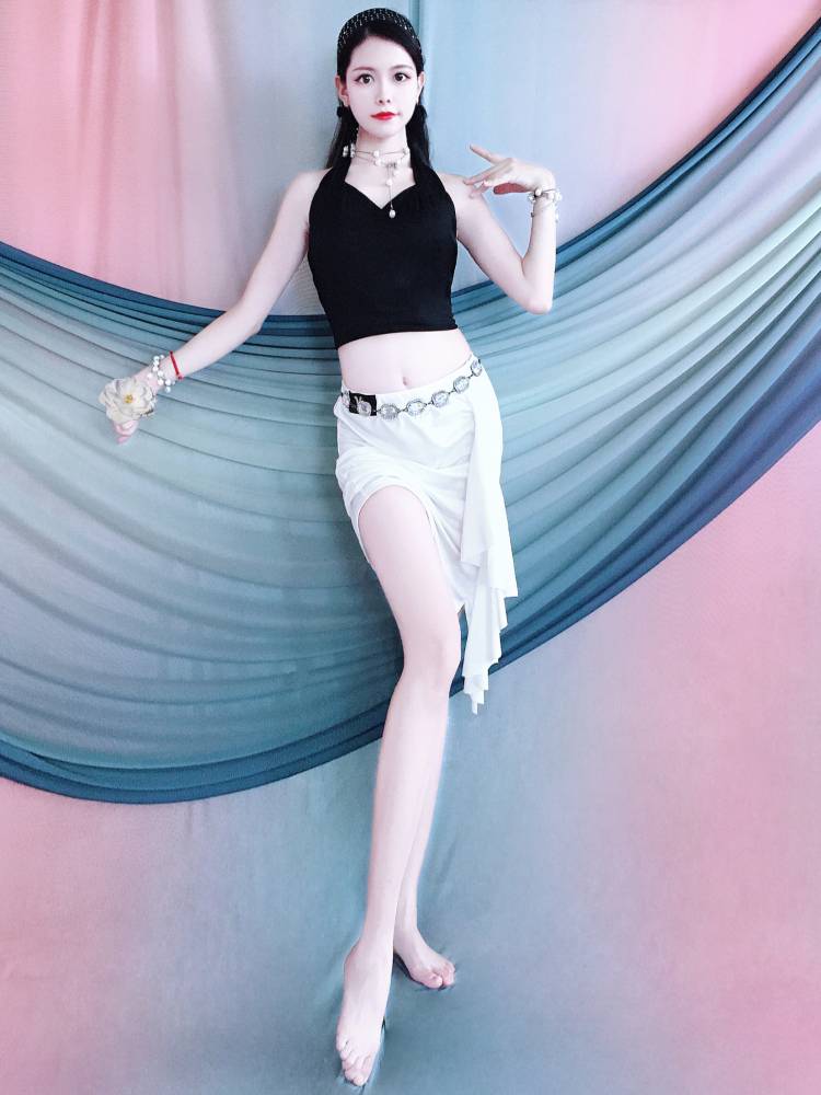 2024 new summer belly dance exercises, hanging neck, ruffled, ruffled short skirt, children's dance performance service