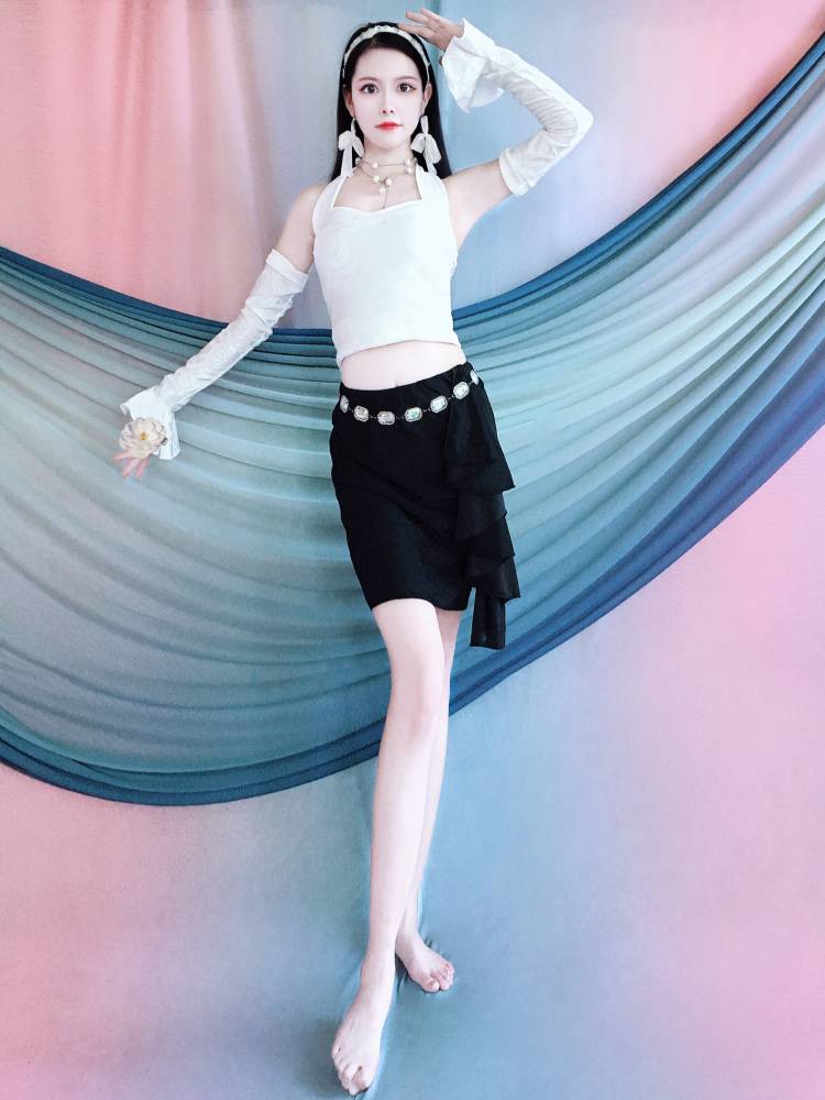 2024 new summer belly dance exercises, hanging neck, ruffled, ruffled short skirt, children's dance performance service