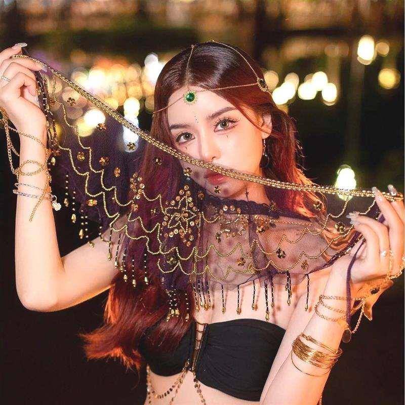 Belly dance veil exotic princess cos veil Western style dance covered face ancient style Hanfu fairy faces yarn