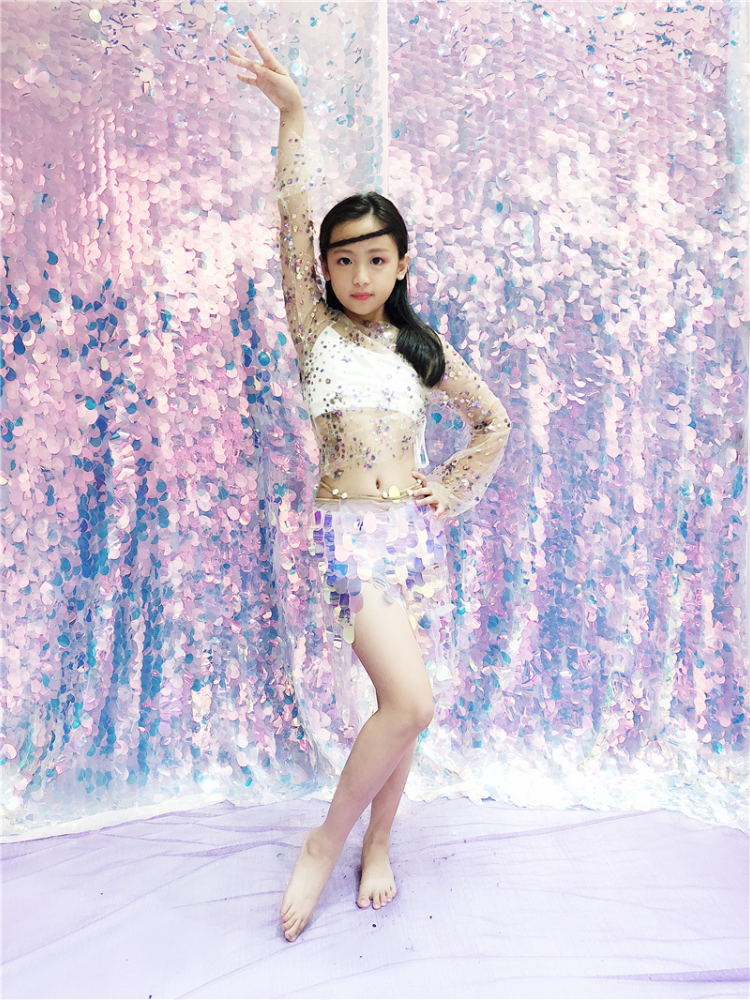 Belly Dance Children's Performance Service 2024 Summer New Heavy Gongwu Driber Film Sequenant Mermaid Skirt Set