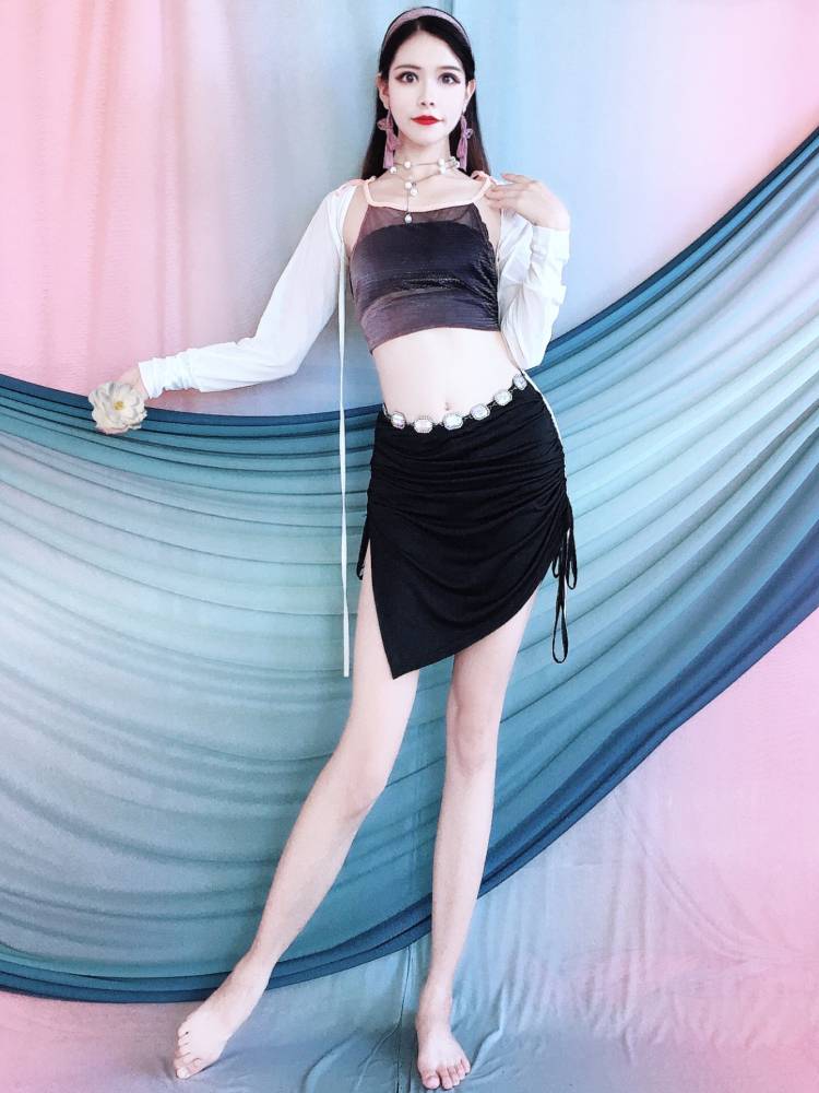 Belly dance exercise costume 2024 spring new suite sexy shoulder skirt practice performance clothes adult