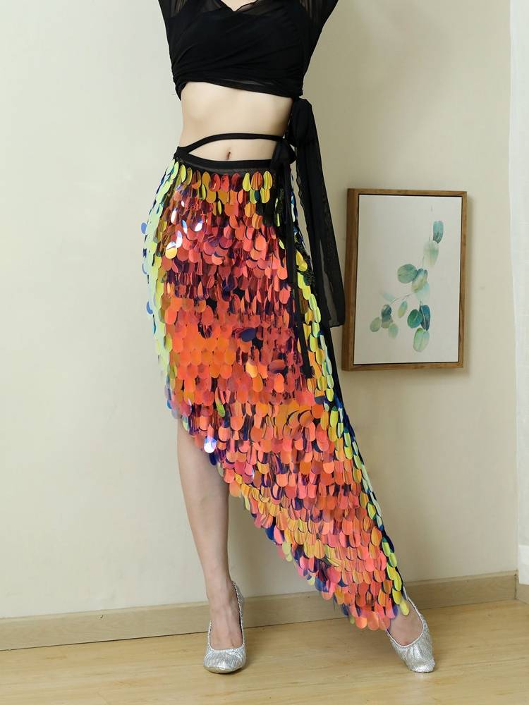 2023 New Nanguang Palace Dance Belly Dance Practice Gonggong Dress Hip Scarf Sequenant Mermaid Tail Skirt Belly Dance Belly Belly Dance