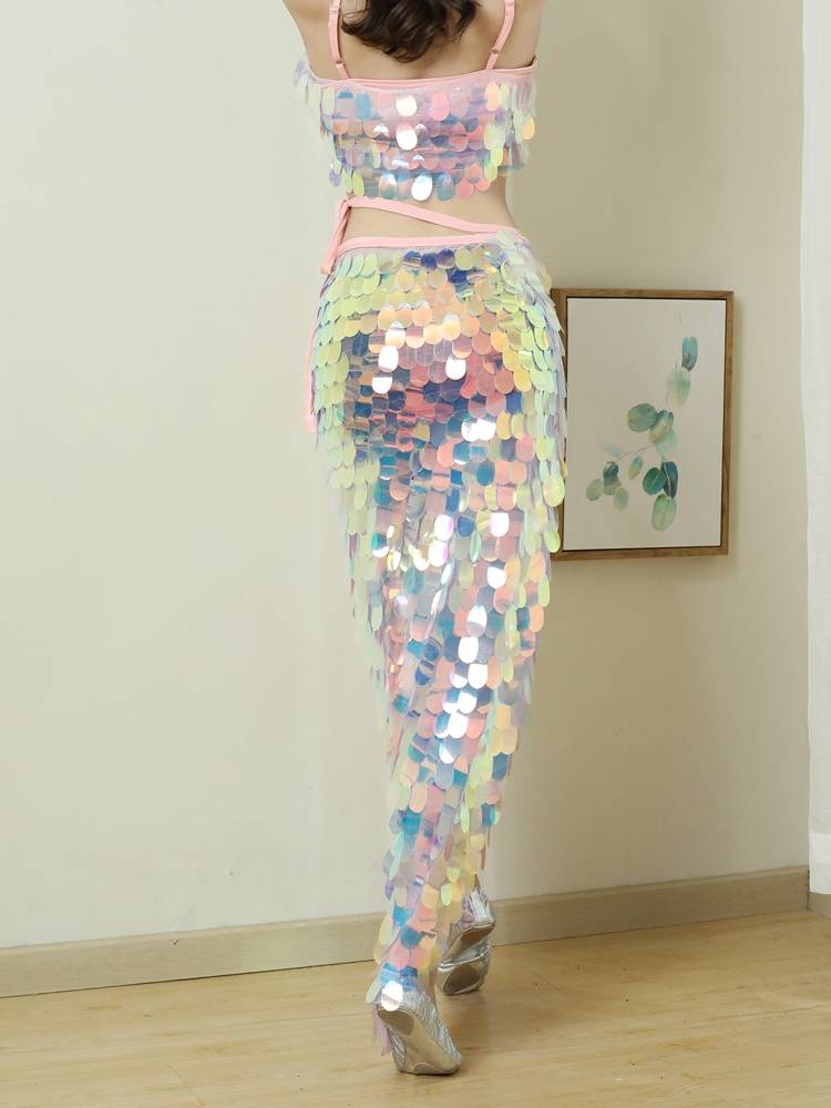2023 New Nanguang Palace Dance Belly Dance Practice Gonggong Dress Hip Scarf Sequenant Mermaid Tail Skirt Belly Dance Belly Belly Dance