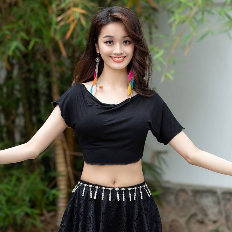 Belly dance sexy loose Modal cotton shirt Oriental dance summer autumn exercises short sleeves upper women large size versatile