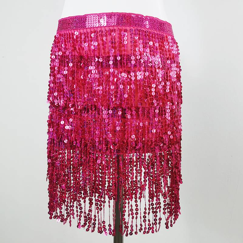 Dance Zi Charm Belly Belly Dance Bullet Flutter Scarf skirt Four -layer chiffon belt Indian dance waist seal performance accessories waist scarf