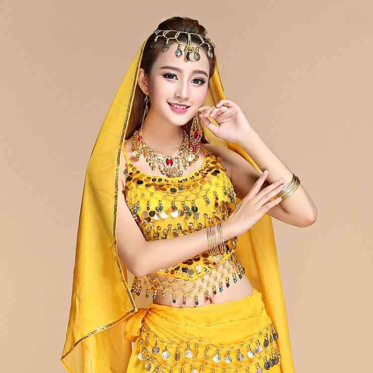 Belly dance jewelry, belly dancer, Indian dance dance veil veil, gold side hanging coin veil, belly dance headscarf