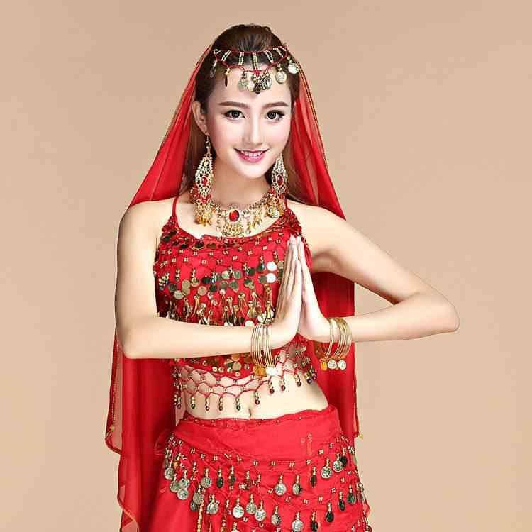 Belly dance jewelry, belly dancer, Indian dance dance veil veil, gold side hanging coin veil, belly dance headscarf
