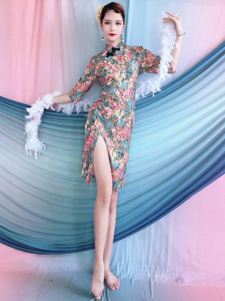 Baiya Qianhui Belly Dance Plaza Dance Dance Dance Dance Dance Dance Gonggong Dance Chinese Wind Printing Nets Gine Cheongsam Adult Oriental Dance Performance Service