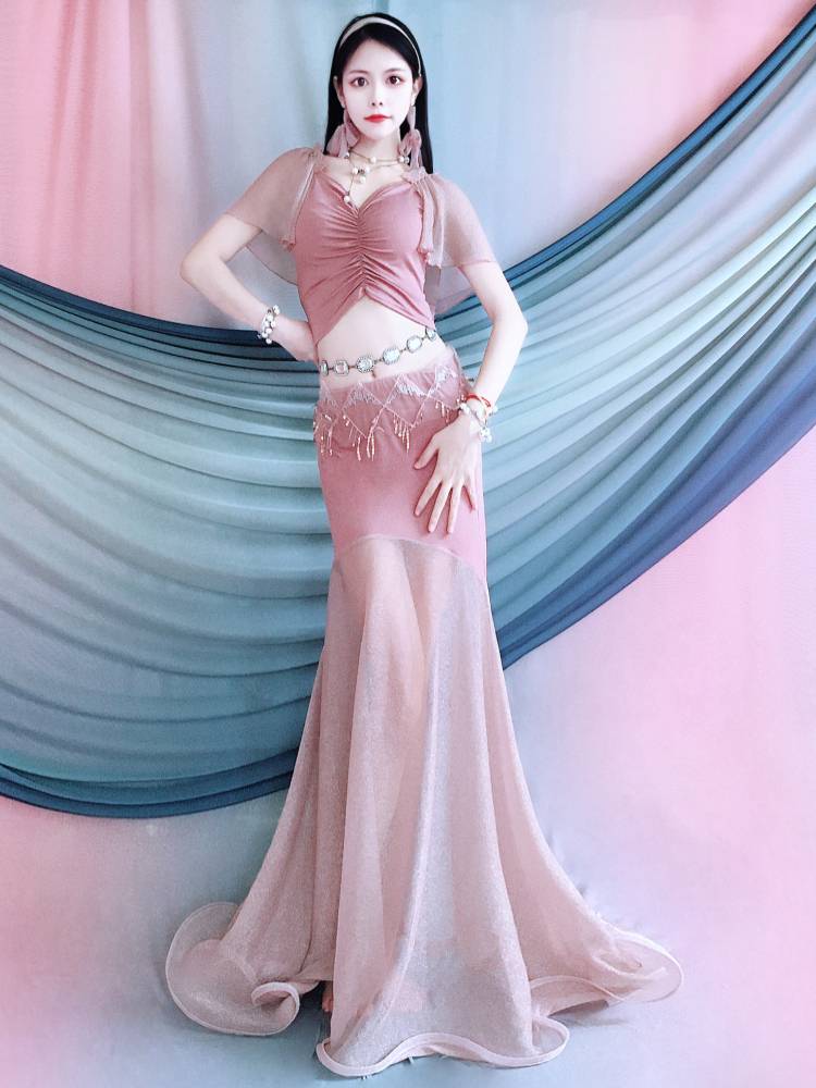 The new summer belly dance set beads, the fringe training, the fishtail long skirt, the children's performance service Oriental dance