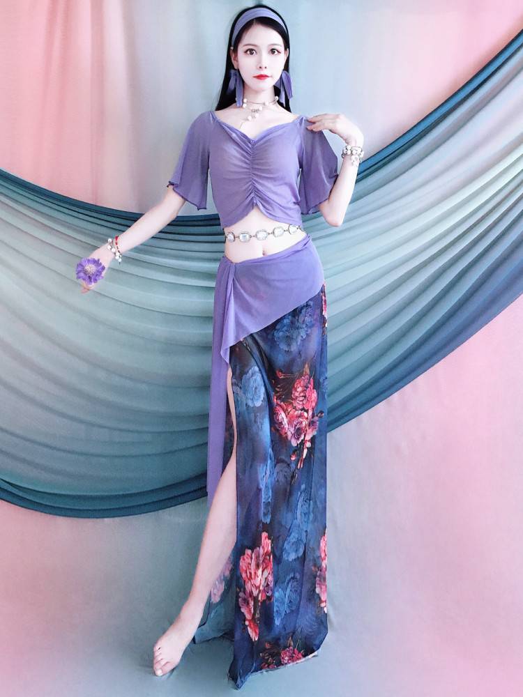 Belly Dance Clothing 2024 New Printing Net Said Practice Series Set Children's Oriental Dance Clothing