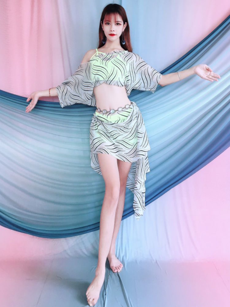 Baiya Qianhui Belly Dance Beon Scholars Practice Service 2024 Spring New One Word White Wave Dance Set