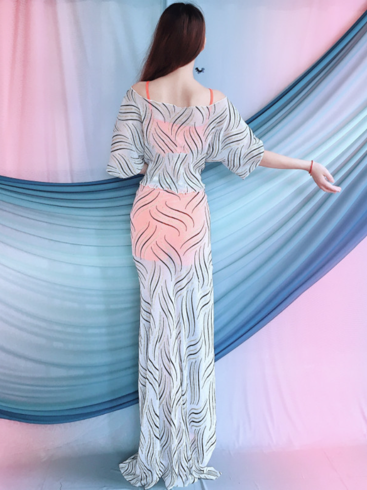 Baiya Qianhui Belly Dance Beon Scholars Practice Service 2024 Spring New One Word White Wave Dance Set